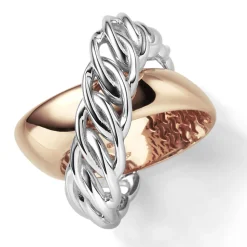 Breiter Ring Damenring 585 Gold Weißgold Rotgold bicolor Breite 18mm gekreuzt