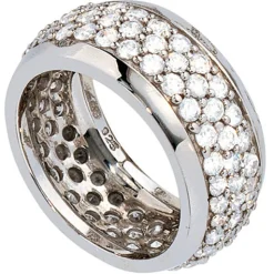 Breiter Ring Damenring mit Zirkonia rundum, 925 Silber, Silberring