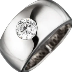 Breiter Ring Damenring mit Zirkonia weiß, glänzend, 925 Silber Silberring