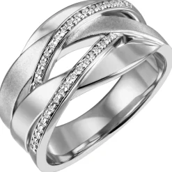 Breiter Ring Damenring 34 Zirkonia 925 Silber rhodiniert teilmattiert Fingerring