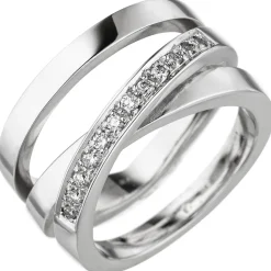 Breiter Ring gekreutzt 585 Gold Weißgold 12 Diamanten Brillanten 0,18 Ct W-SI