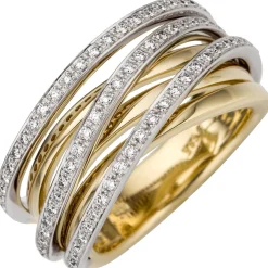 Breiter Ring 585 Gold gelb/weiß bicolor 78 Diamanten Brillanten 0,39 Ct. W-SI