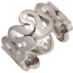 Breiter Ring mit 10 Diamanten 0.26Ct W/SI Brillanten 585 Gold Weißgold mattiert