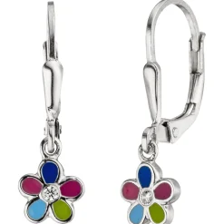 Brisur -Ohrhänger Boutons Blümchen mit bunten Farben Zirkonia 925 Silber