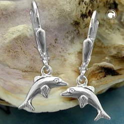 Brisur Ohrringe Ohrhänger 25mm Ohrschmuck für Kinder Delfine 925 Silber