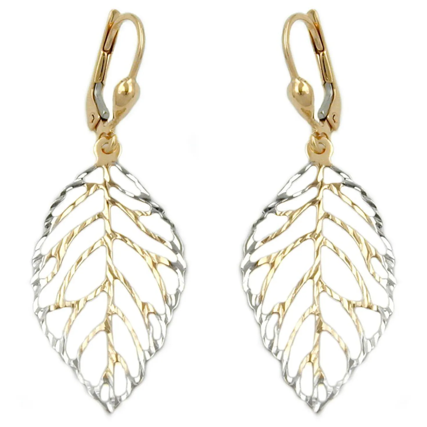 Brisur Ohrringe Ohrhänger 45x16mm Blatt Blätter 375 Gelbgold Damen Goldohrringe