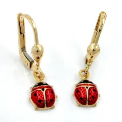 Brisur Ohrringe Ohrhänger 24x6mm Marienkäfer rot-schwarz 375 Gold Gelbgold