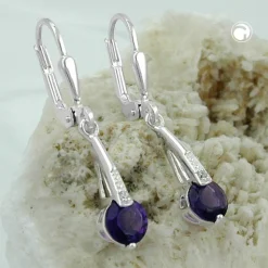 Brisur Ohrringe Ohrhänger 29x5mm mit Amethyst und Zirkonia 925 Silber Damen