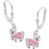 Brisur 26x8mm Ohrringe für Kinder Einhorn mit farbigen Lackeinlagen 925 Silber