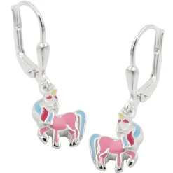 Brisur 26x8mm Ohrringe für Kinder Einhorn mit farbigen Lackeinlagen 925 Silber