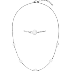 Collier Ankerkette Halskette aus Edelstahl mit 5 Süßwasser Perlen weiß 42-46cm
