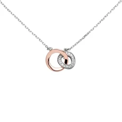 Collier Ankerkette mit Anhänger 925 Silber bicolor vergoldet 18 Zirkonia 42-45cm
