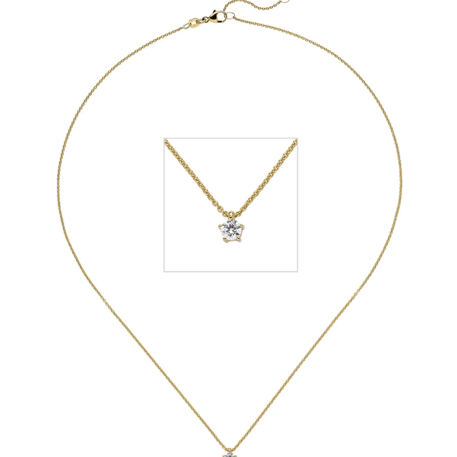 Collier Ankerkette mit Anhänger Solitär Diamant 0.15Ct 585 Gelbgold 45cm