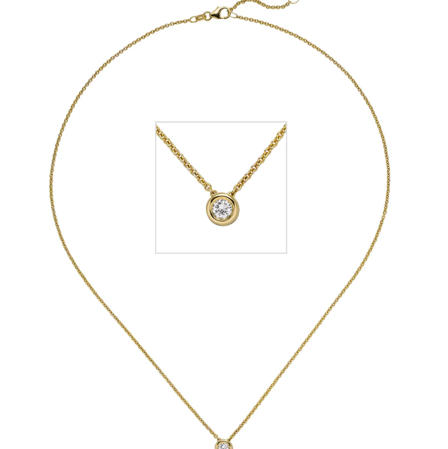 Collier Ankerkette mit Anhänger Solitär Diamant 0.15Ct 585 Gelbgold 45cm
