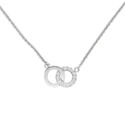 Collier Ankerkette zwei Ringe mit 13 Diamanten 0.05Ct 585 Weißgold 45cm