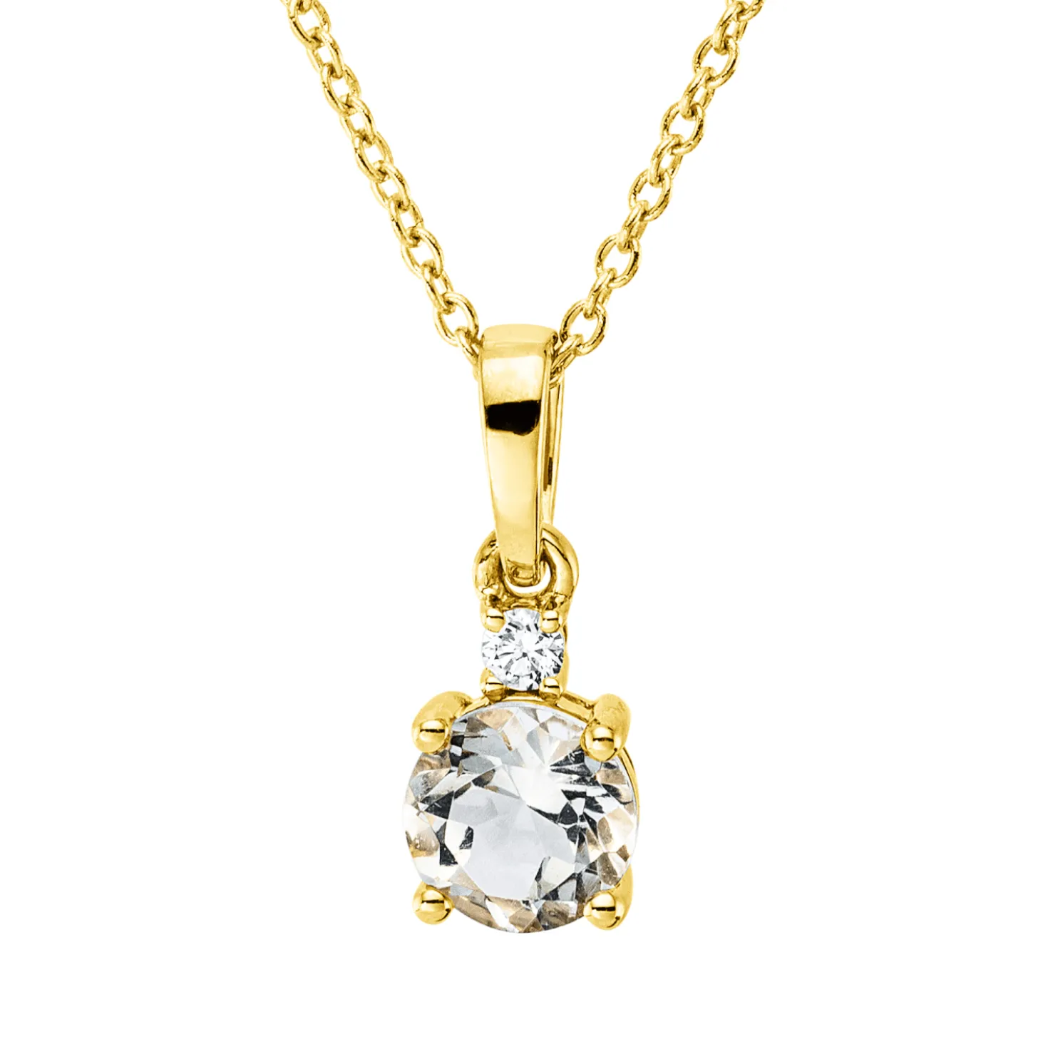Collier aus 750 Gelbgold Amethyst 0,46ct grün Brillant 0,03ct TW-SI L:45cm