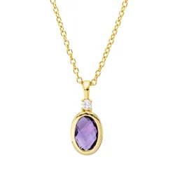 Collier aus 750 Gelbgold Amethyst 0,47ct lila Brillant 0,02ct TW-SI L:45cm