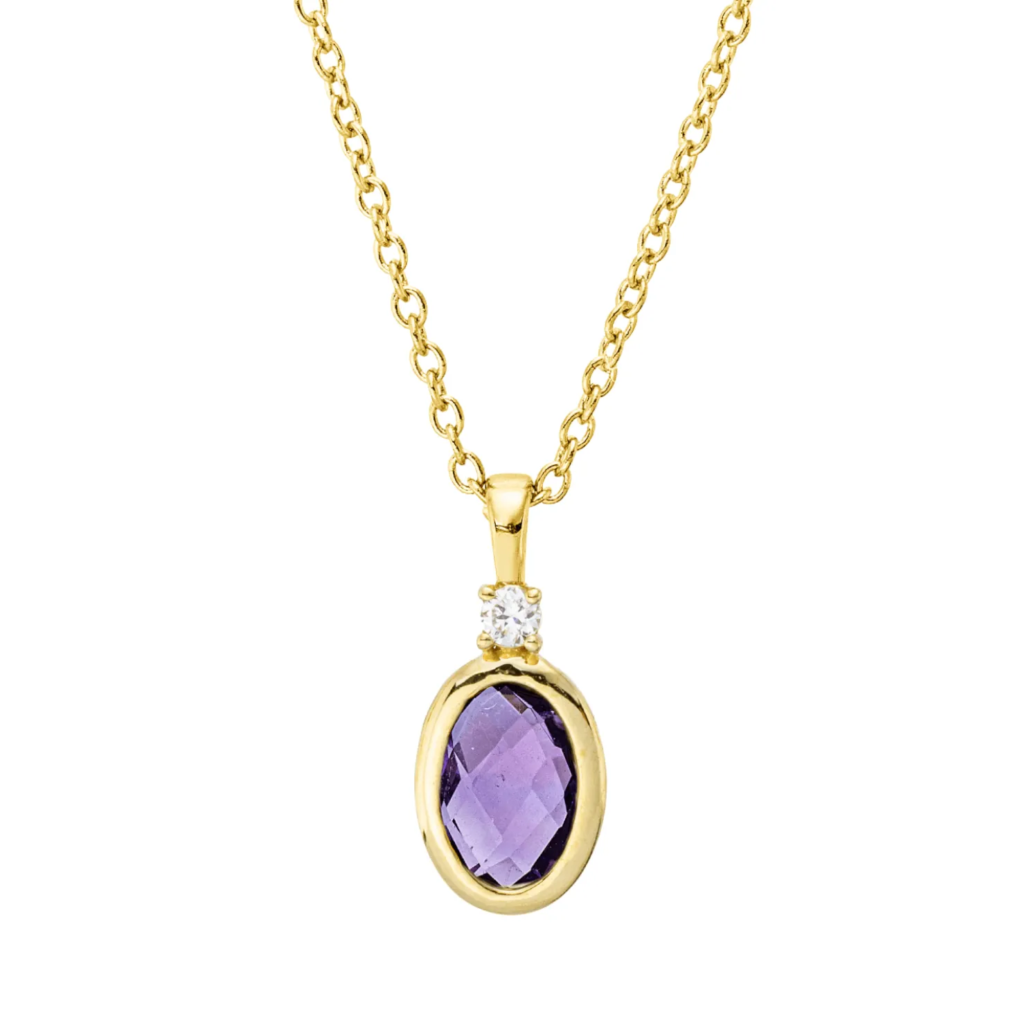 Collier aus 750 Gelbgold Amethyst 0,47ct lila Brillant 0,02ct TW-SI L:45cm