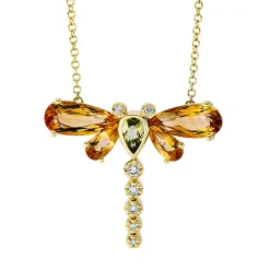 Collier aus 750 Gelbgold 5 Citrine 2,4ct gelb 7 Brillanten 0,08ct TW-SI L:45,7cm