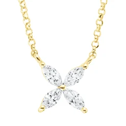 Collier aus 750 Gelbgold 4 Diamanten Navette-Schliff 0,19ct TW-SI L:43cm