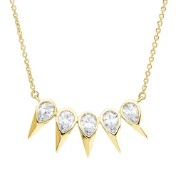 Collier aus 750 Gelbgold 5 Diamanten Tropfen-Schliff 0,82ct TW-SI L:45cm Zarge
