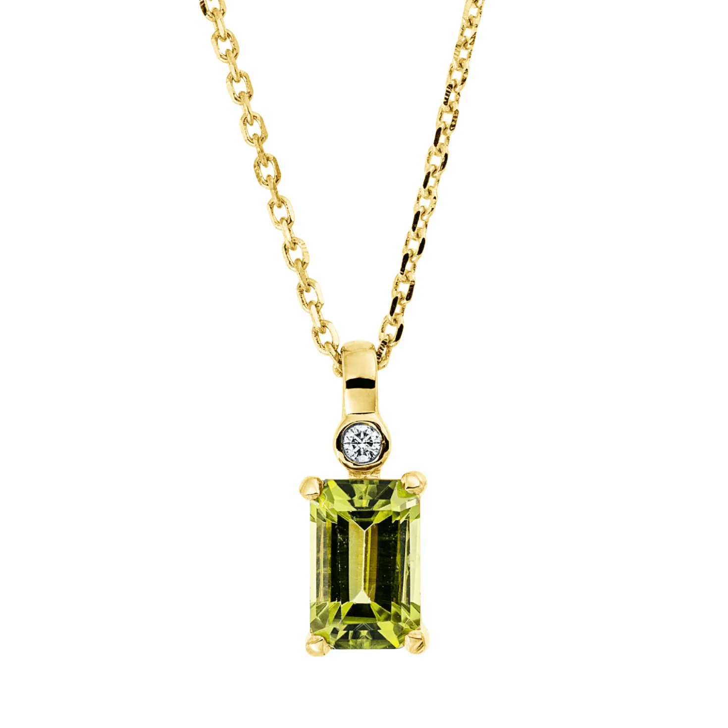 Collier aus 750 Gelbgold Peridot 0,62ct grün Brillant 0,01ct TW-SI L:45cm