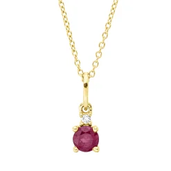 Collier aus 750 Gelbgold Rubin 0,42ct rot Brillant 0,02ct TW-SI L:45cm 4er-Krappe