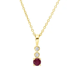 Collier aus 750 Gelbgold Rubin 0,16ct rot 2 Brillanten 0,03ct TW-SI L:45cm