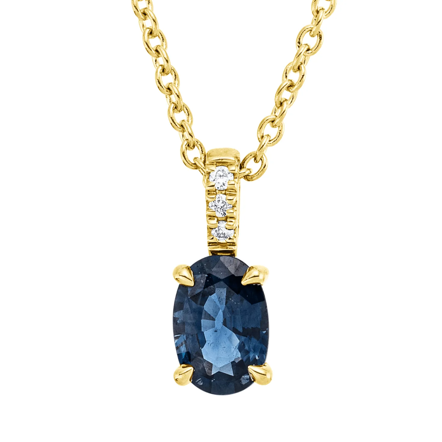 Collier aus 750 Gelbgold Saphir 0,46ct blau 3 Brillanten 0,02ct TW-SI L:45cm