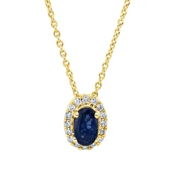 Collier aus 750 Gelbgold Saphir 0,31ct blau 16 Brillanten 0,06ct TW-SI L:45cm