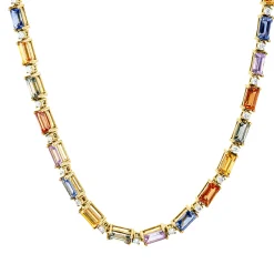 Collier aus 750 Gelbgold 35 Saphire 4,86ct mehrfarbig 34 Brillanten 0,39ct TW-VSI