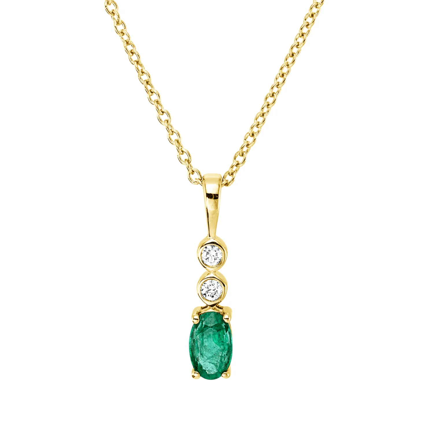 Collier aus 750 Gelbgold Smaragd 0,22ct grün 2 Brillanten 0,03ct TW-SI L:45cm