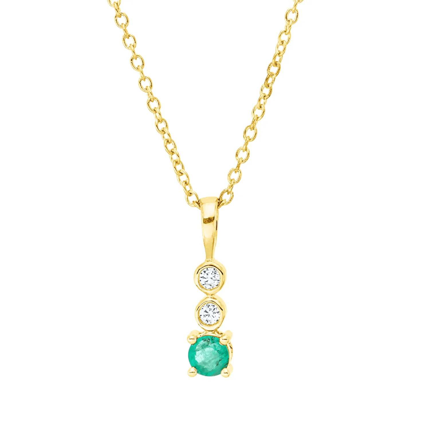 Collier aus 750 Gelbgold Smaragd 0,16ct grün 2 Brillanten 0,03ct TW-SI L:45cm