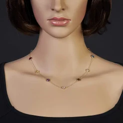 Collier aus 585 Gold Gelbgold Kleeblatt Blumen echte Edelsteine multicolor 45cm