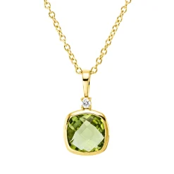 Collier aus 750 Gold Gelbgold Peridot 0,95ct Brillant 0,02ct TW-SI L:45cm
