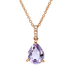 Collier aus 750 Gold Rotgold Amethyst 1,5ct pink 5 Diamanten 0,02ct TW-SI