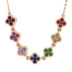 Collier aus 750 Gold Rotgold 35 Saphire 0,89ct mehrfarbig L:45,7cm