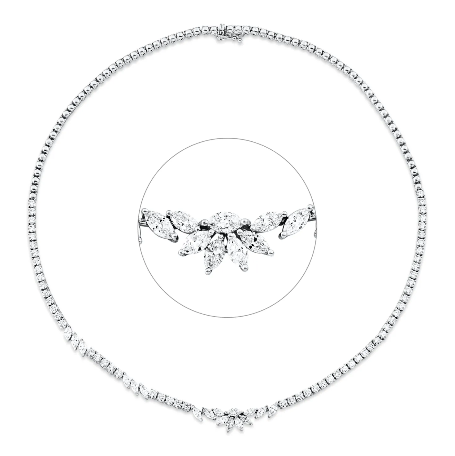 Collier aus 750 Gold Weißgold 76 Diamanten 6,04ct F-SI L:42cm