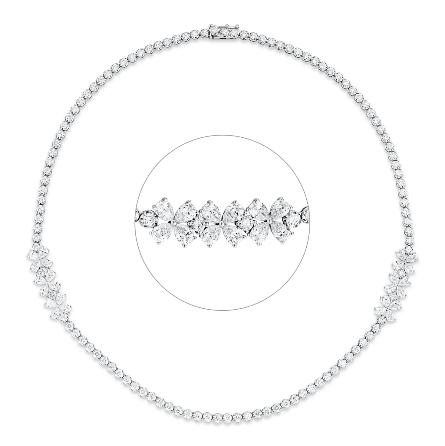 Collier aus 750 Gold Weißgold 135 Diamanten 9,61ct L:41,9cm