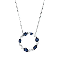 Collier aus 750 Gold Weißgold 6 Saphire 1,22ct blau mit Diamanten L:45cm