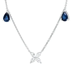 Collier aus 750 Gold Weißgold 2 Saphire 1,21ct blau mit Diamanten L:45cm