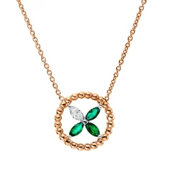 Collier aus 750 Gold weiß/rot 3 Smaragde 0,29ct grün mit Diamant L:43,2cm