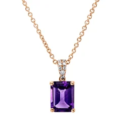 Collier aus 750 Rotgold Amethyst 1,46ct lila 8 Brillanten 0,04ct TW-SI L:45cm