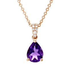 Collier aus 750 Rotgold Amethyst 0,99ct lila 8 Brillanten 0,04ct TW-SI L:45cm