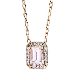 Collier aus 585 Rotgold Morganit 0,48ct rosa 20 Brillanten 0,09ct TW-SI L:45,7cm