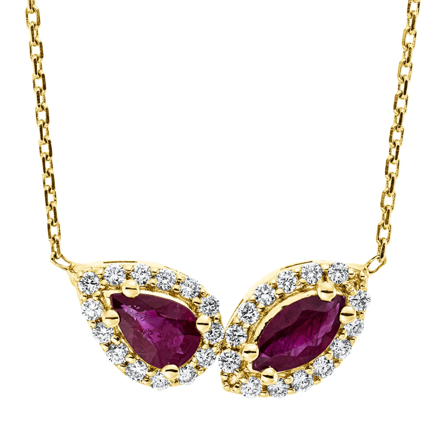 Collier aus 750 Rotgold 2 Rubine 1,05ct rot 28 Brillanten 0,27ct F-VSI L:43,2cm