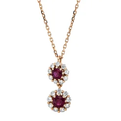 Collier aus 750 Rotgold 2 Rubine 0,38ct rot 18 Brillanten 0,26ct TW-SI L:43,2cm