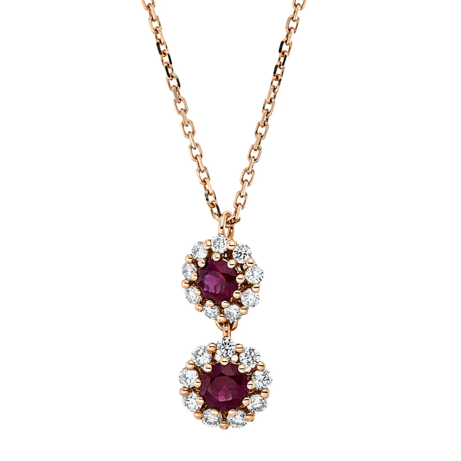 Collier aus 750 Rotgold 2 Rubine 0,38ct rot 18 Brillanten 0,26ct TW-SI L:43,2cm