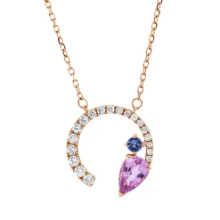 Collier aus 750 Rotgold 2 Saphire 0,59ct blau 19 Brillanten 0,18ct TW-SI L:45cm