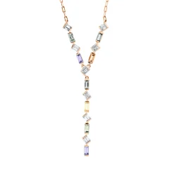 Collier aus 750 Rotgold 8 Saphire 1,18ct mehrfarbig mit Diamanten L:45,7cm